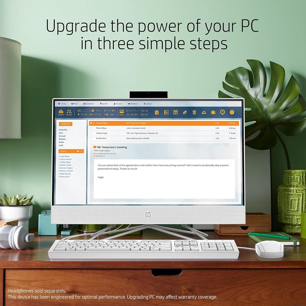 HP 2022 All-in-One Desktop, 21.5-inch FHD Display, Intel Celeron G5905T, 8GB RAM, 256GB PCIe SSD, Webcam, WiFi, HDMI, RJ-45, Wired Keyboard & Mouse, D