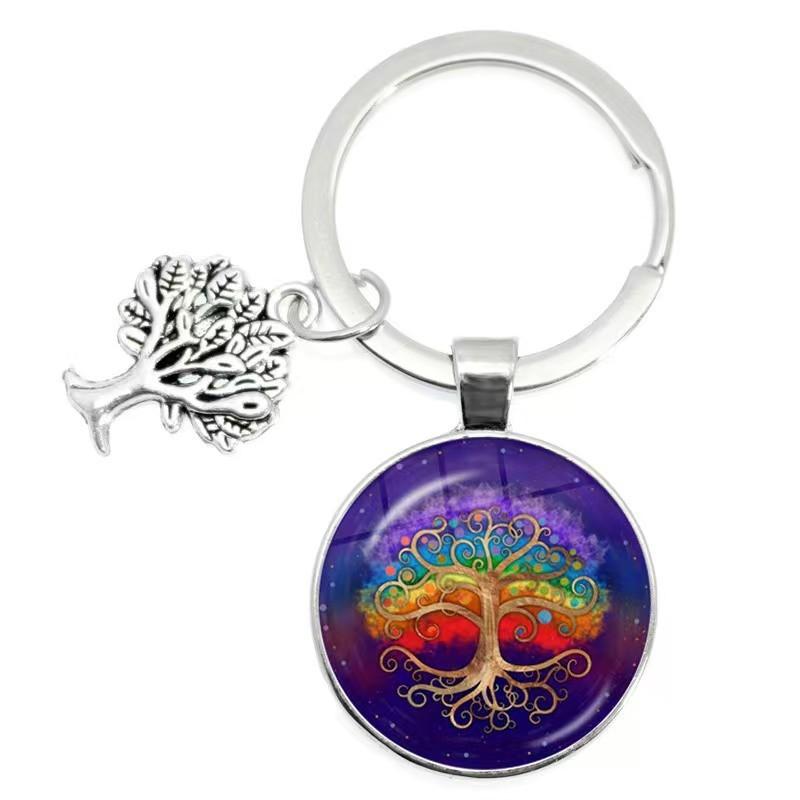 Tree Of Life Glass Keychain With Silver Alloy Accent For Everyday Use And Gift Ideas