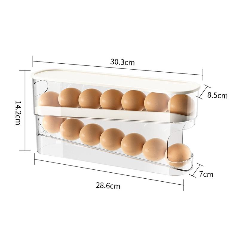 Practical Bilayer Fridge Egg Storage Box,Automatic Rolling Eggs Holder Rack Design Household Refrigerator Egg Storage Tool SNH01