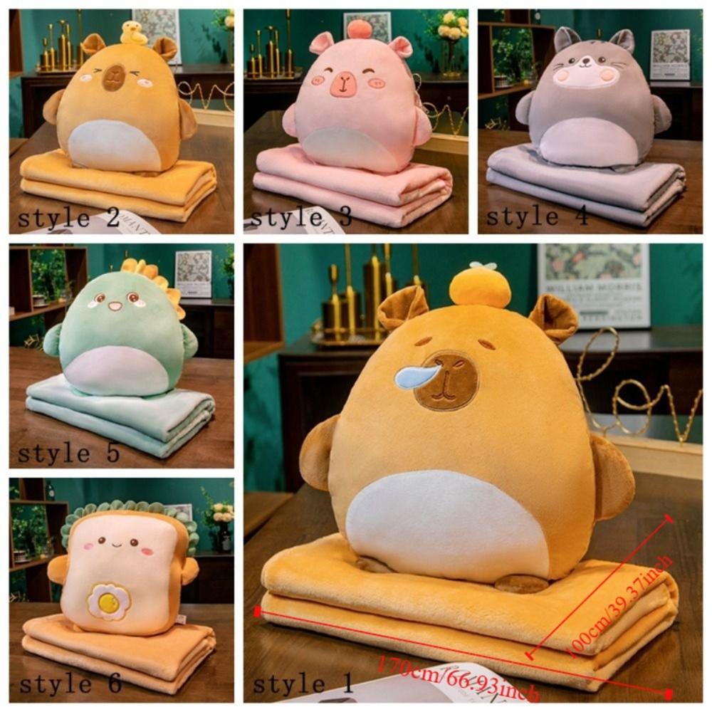 Air Conditioning Blanket Plush Pillow Blanket 3-in-1 Warm Blanket Cartoon Hand Warmer  Travel