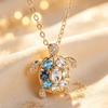 Luxurious and unique gold-colored diamond turtle necklace Ocean Wind Blue and White Zircon Turtle Pendant