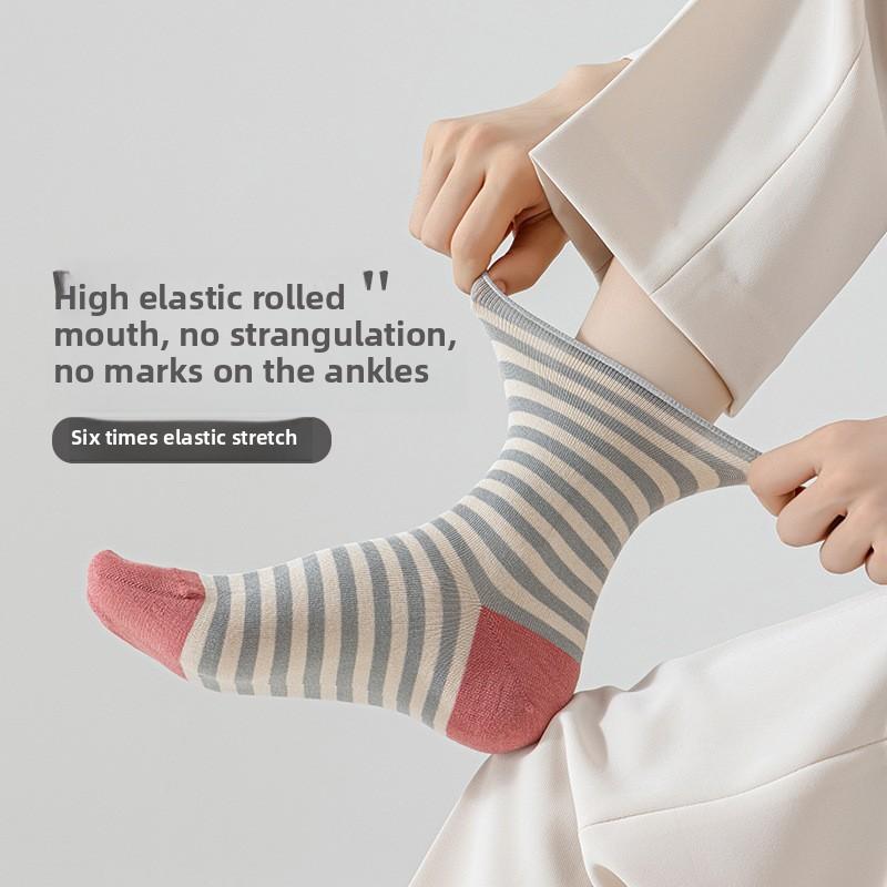 5 Pairs Socks Soft Silk Socks Casual Socks Short Tube Striped Boneless Deodorant Socks for Women