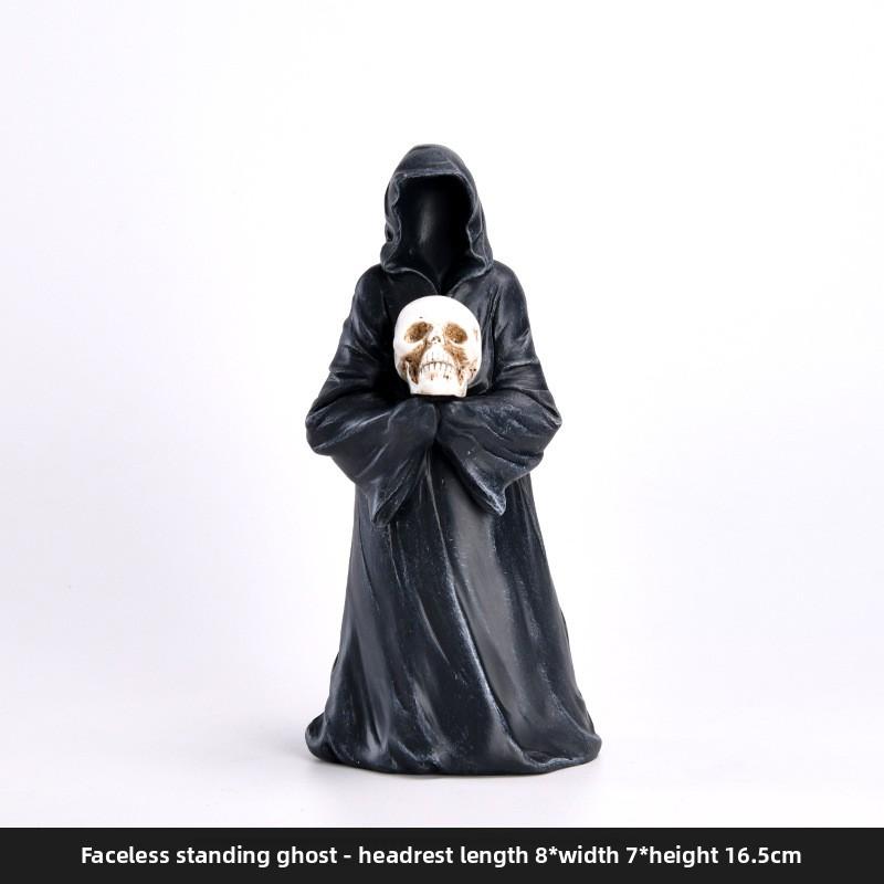 Halloween Black Robe Figurine - Black-faced Ghost for Home, Table, Car Decoration, Resin Small Halloween Decoration