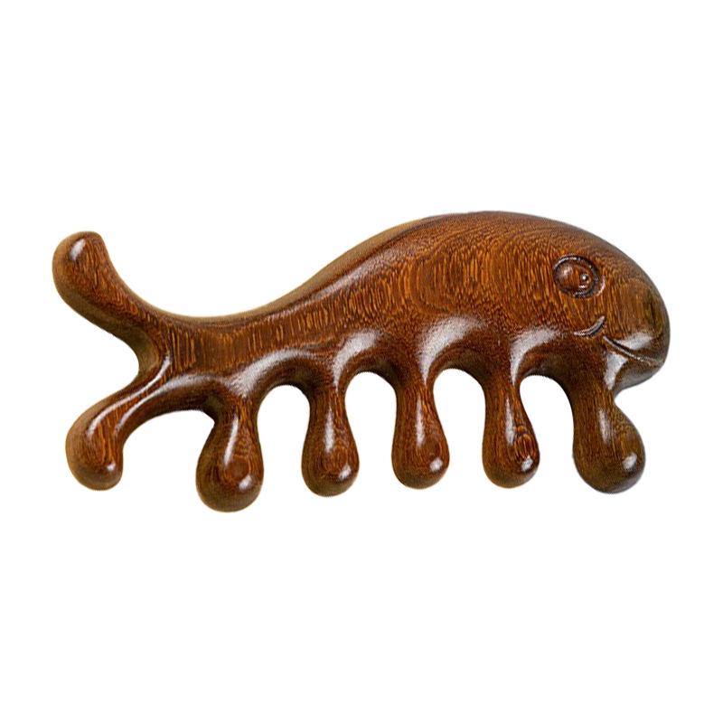 Gold Thread Green Sandalwood Meridian Comb - Five Teeth for Scalp & Neck Massage