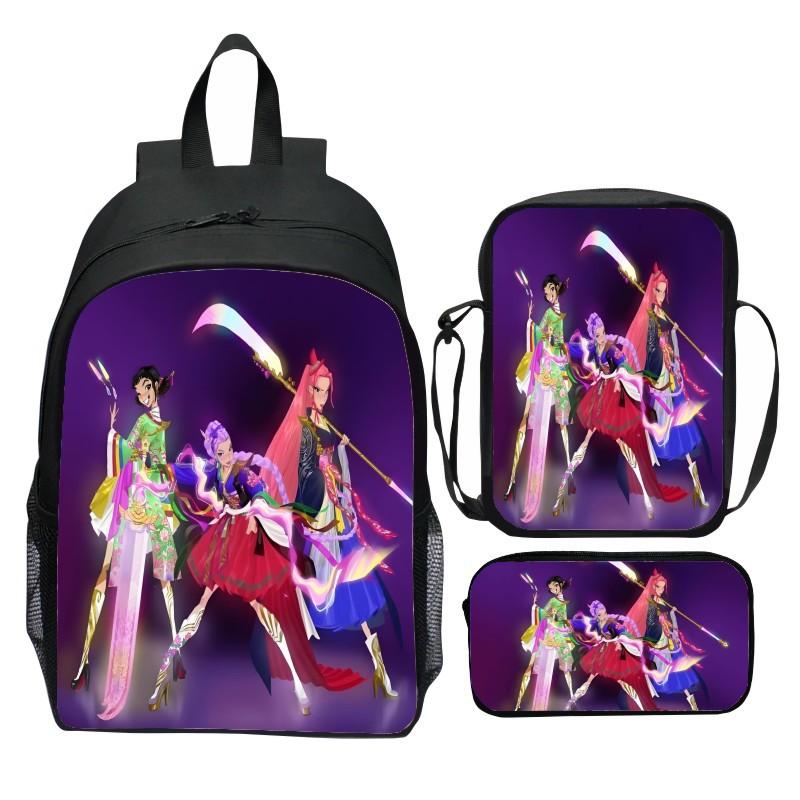 Neuer Druck Hunter Demon Girl Group Huntrix Kpop dreiteiliges Set Schultasche Cartoon Grundschulrucksack für Jungen und Mädchen CLE
