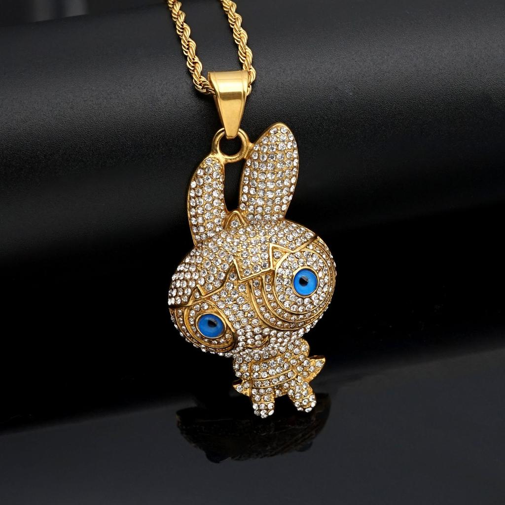 New Fashionable Hip-hop HIPHOP Accessory Full Diamond Rabbit Pendant Trendy Versatile Accessory Necklace
