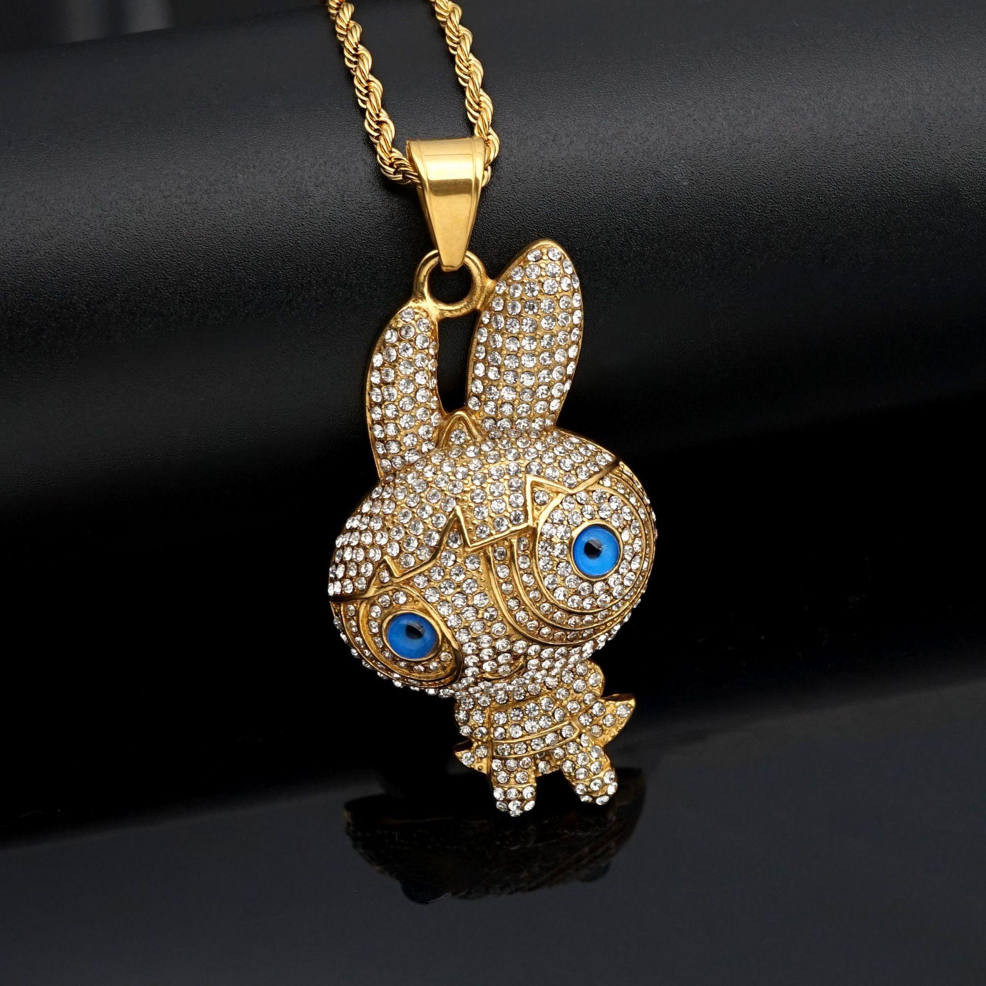 

Новая Модная Хип-хоп HIPHOP Аксессуар Подвеска Кролик с Полными Бриллиантами Трендовый Универсальный Аксессуар Ожерелье 61CM