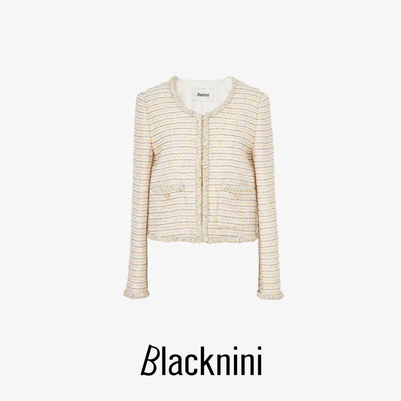 

Blacknini Yin Huafu Small Fanta Luxury Brand Linton Import Fabric Colorful Series Tweed Outwear Beige Orange L