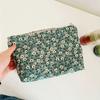 Green Floral Lined Makeup Pouch Lightweight Canvas, Large Capacity, Multi-Functional Cosmetic Organizer Bag, Ideal for Travel and Everyday Use