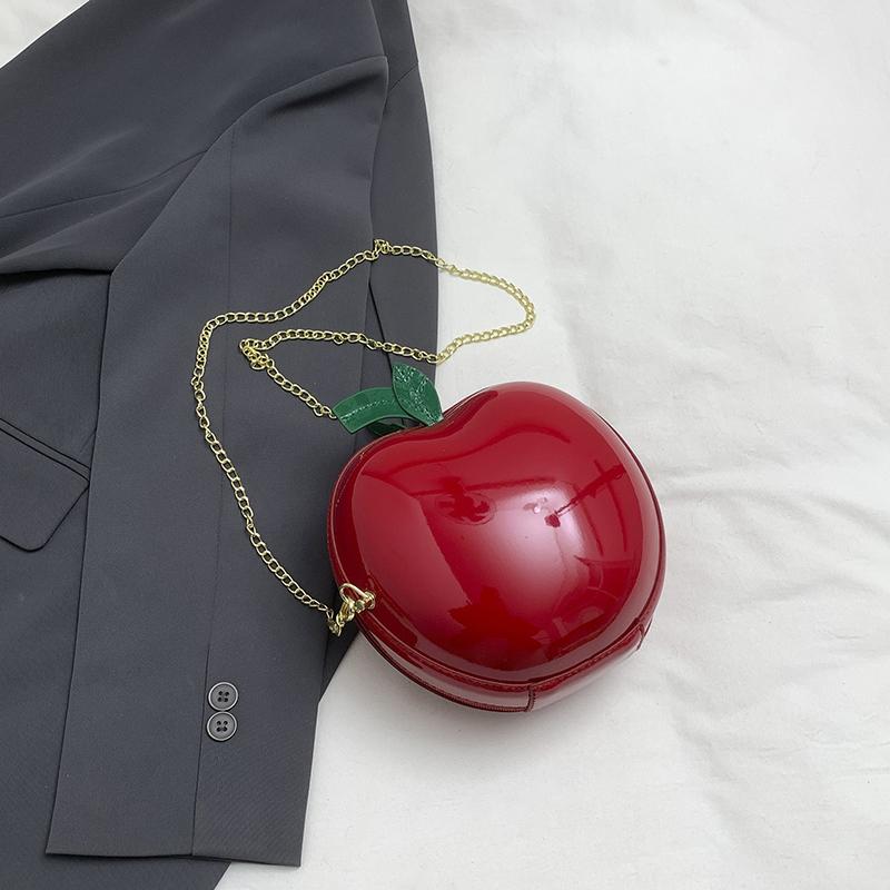 Round Design Fun Bag For Lady Girls Trend Mini Crossbody Phone Bag Japanese Cute Apple Creative Handbag Purse Female Red Purse