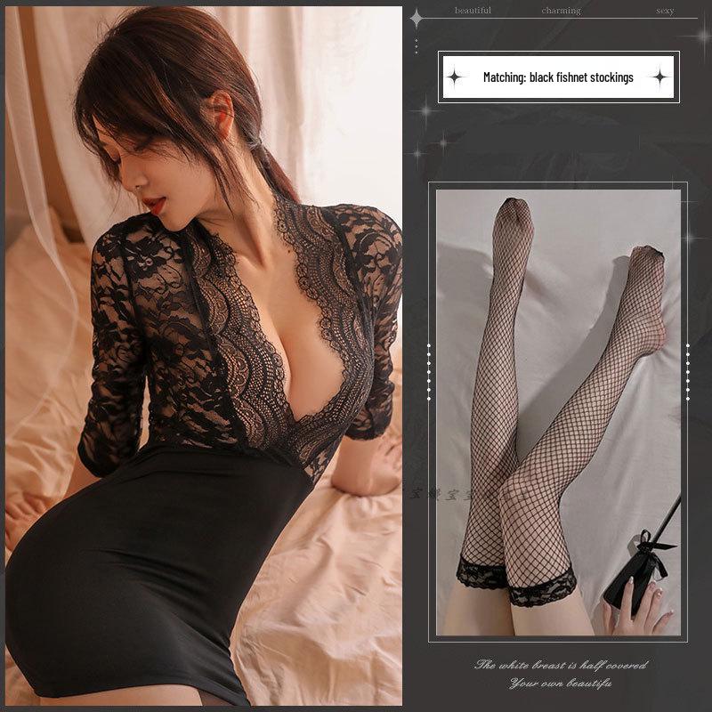 Seductive Lace Lingerie Set: Sheer Bodycon Skirt & Erotic Nightwear for Women