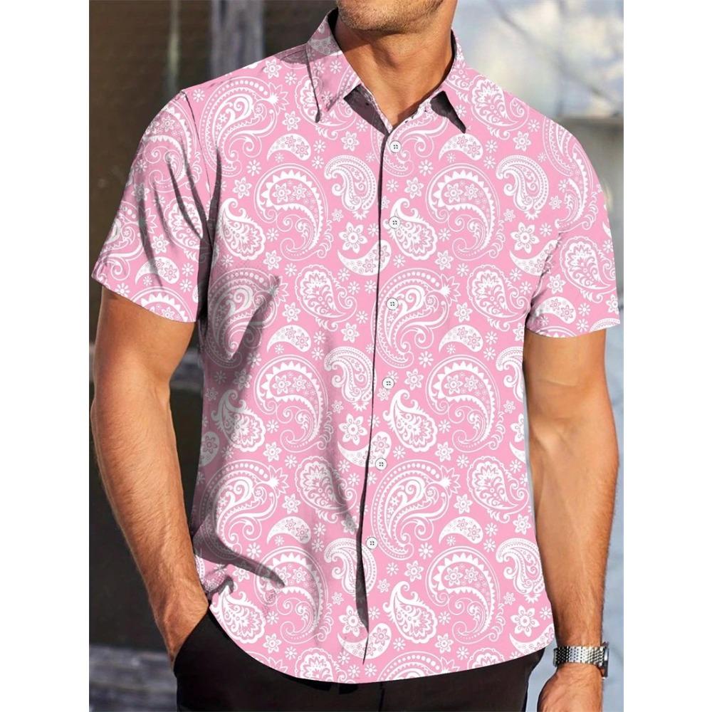 Hawaii Shirts for Men 3D Paisley Graphic Short-sleeved T-shirt Casual Lapel Buttons Male Tops Summer Oversized Bohemian Man Tees