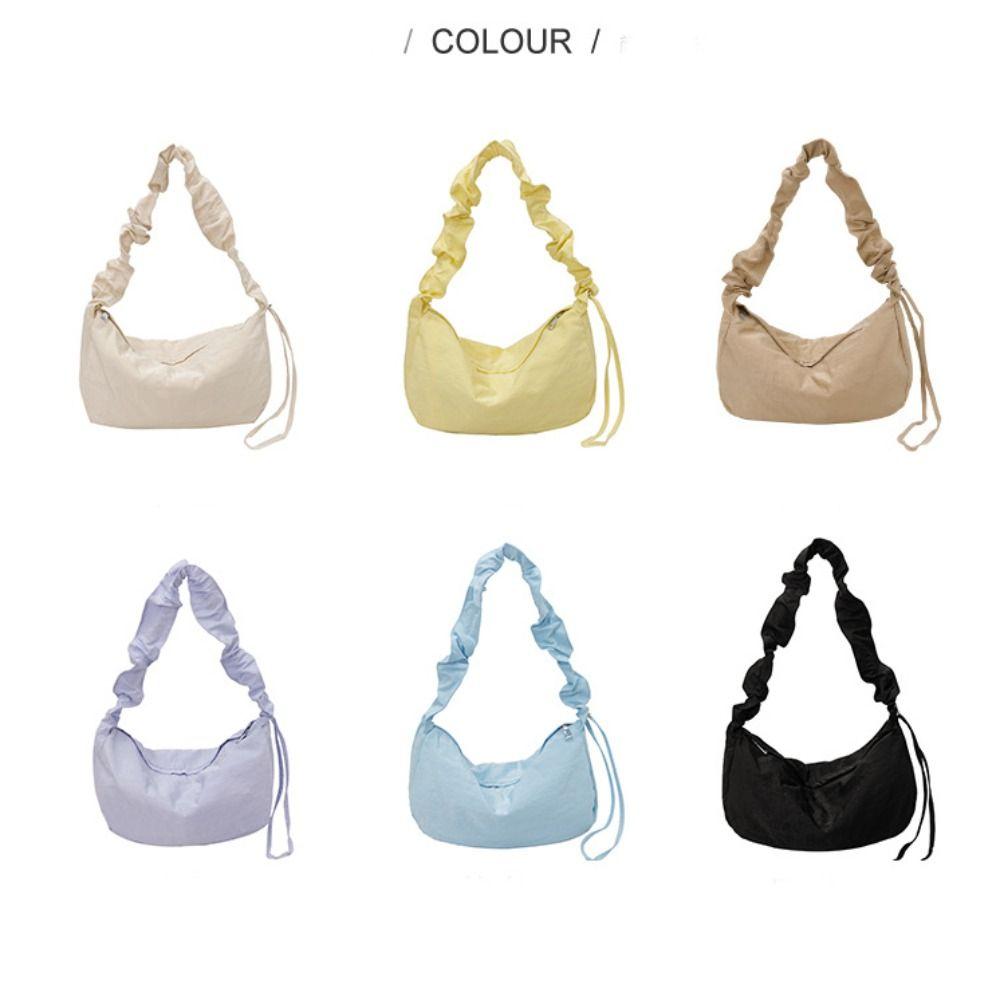 Solid Color Nylon Crossbody Bag Korean Style Canvas Dumpling Bag Pleated Shoulder Bag Streetwear