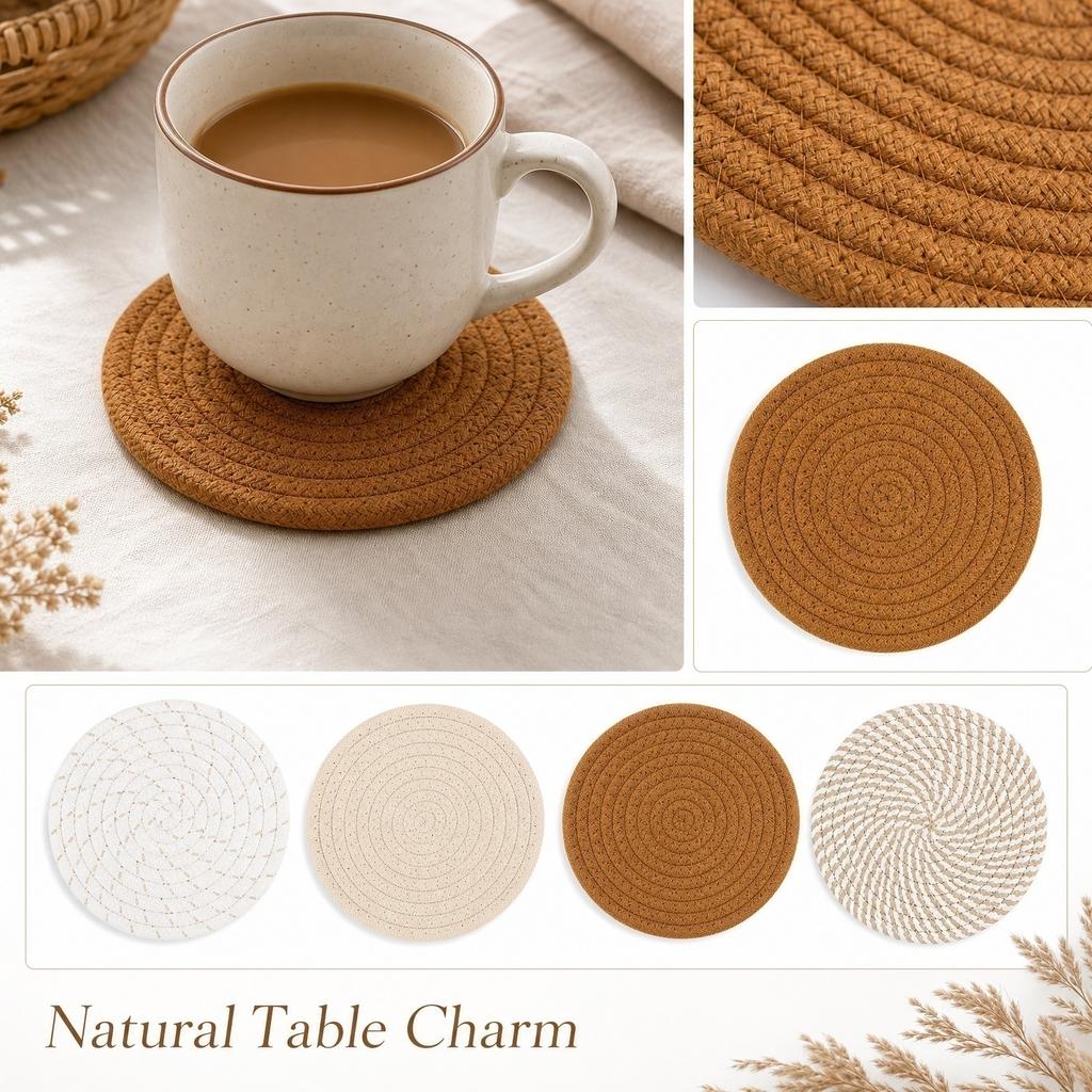 Round Jute Set of 4 - Natural Woven Drink