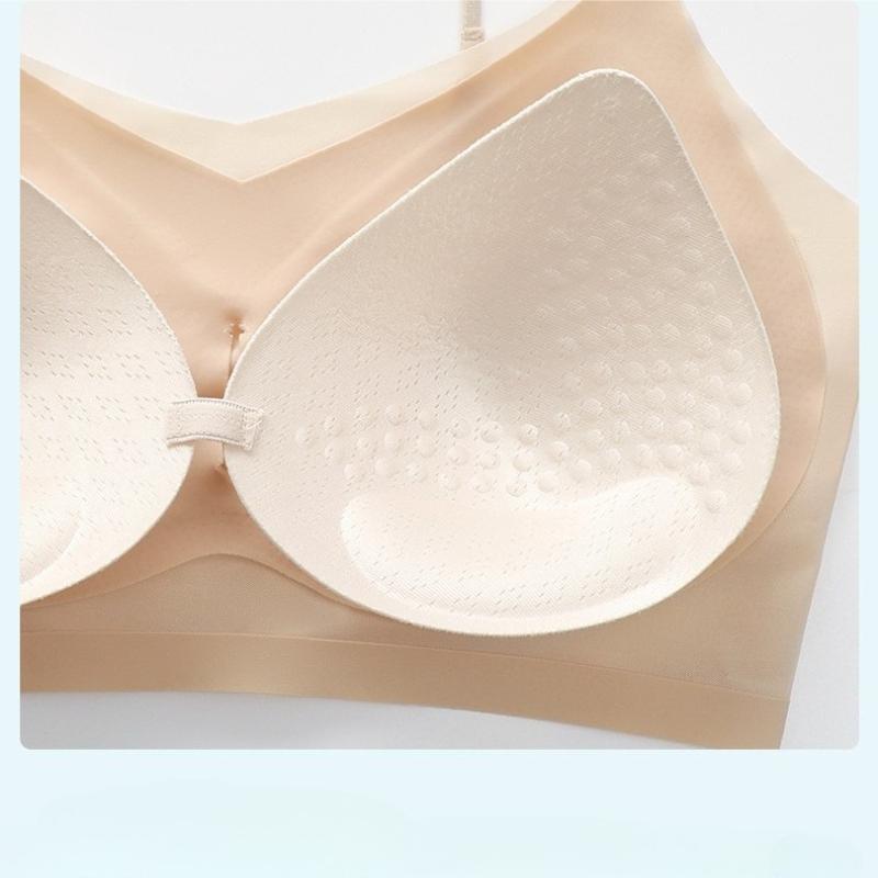 Sujetador Inalámbrico Ultra Fino de Seda de Hielo Refrigerante Malla Transparente Invisible Tirante Fino Transpirable Almohadilla Extraíble Sujetador de Confort para Verano