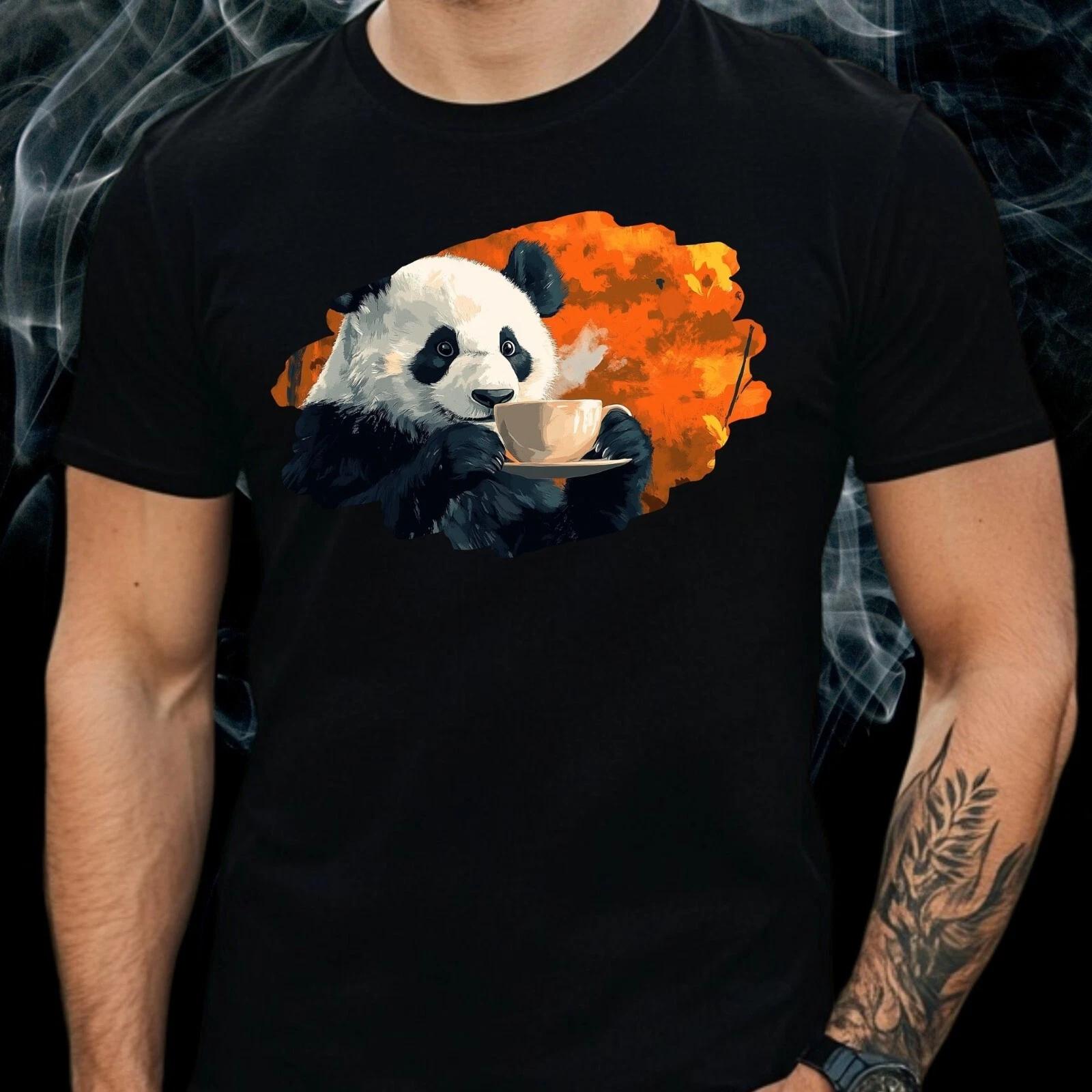 T-Shirt Herren Panda trinkt Kaffee Motiv Baumwolle Größe S bis 5XL XL
