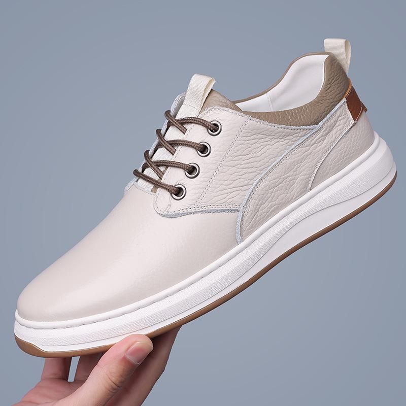 New Shoes for Men Cow Leather Casual Shoes Fashion Flat Skateboard Shoes Street Comfortable Lace-up Sneaker