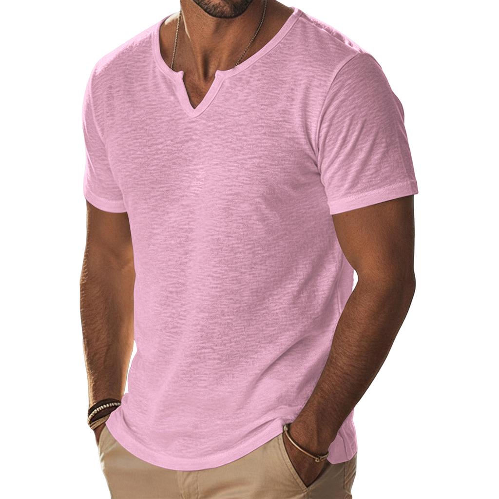 Men’s Cotton Short Sleeve V Neck T Shirt Casual Basic Solid Crew Neck Streetwear Spring Summer Comfortable Fit
