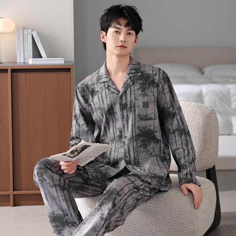 Pure Cotton Pajamas Men'S Spring And Autumn Long-Sleeved Trousers Cotton Loungewear Suit Boys