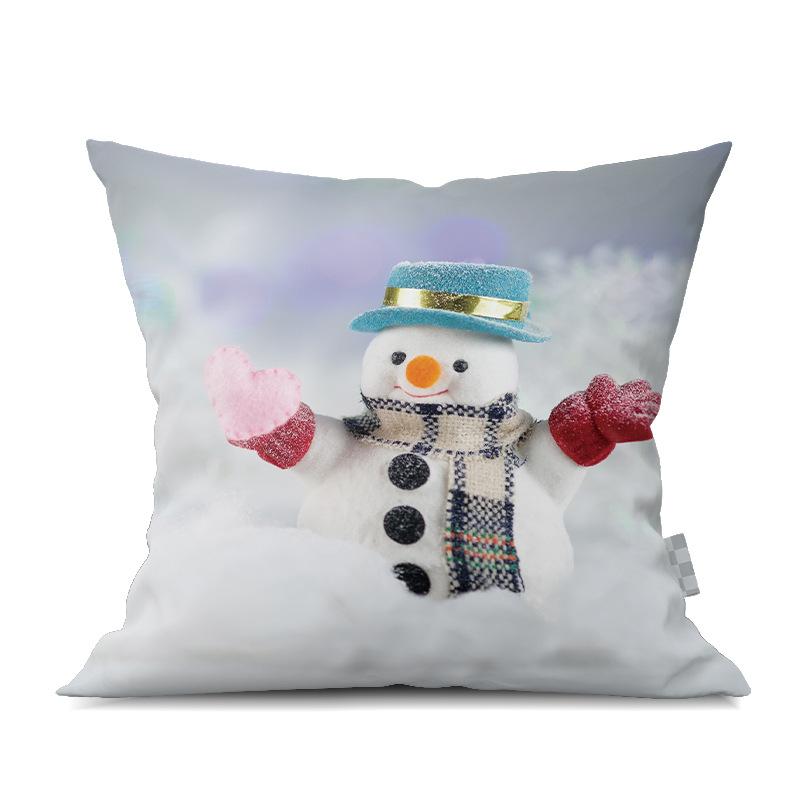 2022 New Christmas Snowman Peach Skin Pillow Case Cute Cartoon Waist Pad Back  Home Decoration
