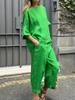 Sommer Neues Damen 2-teiliges Set Große Größe Baumwolle Leinen Hemd Set Hohe Taille Lockere Hose