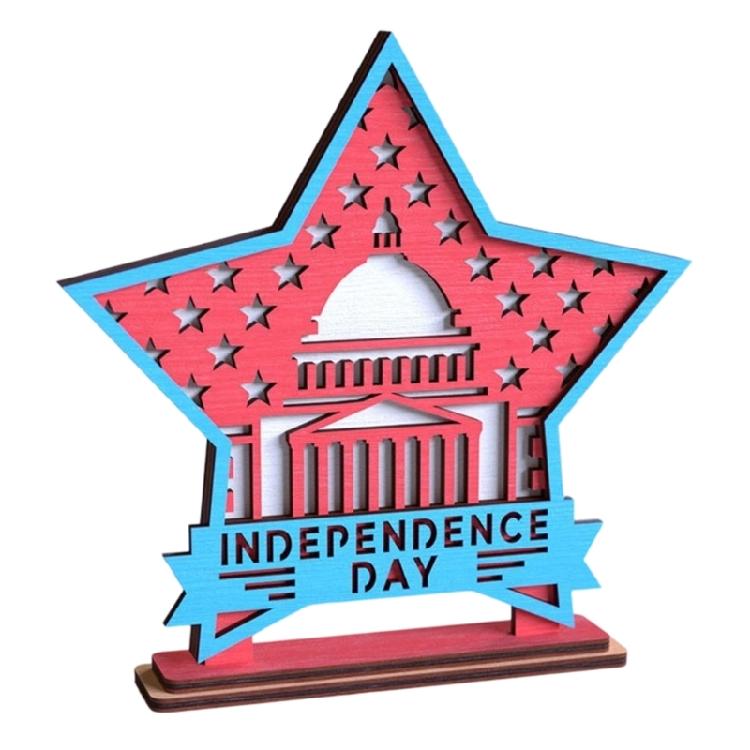 Artistic Wooden Star Desktop Ornament July 4th American Flag Table Display For National Holiday Decors