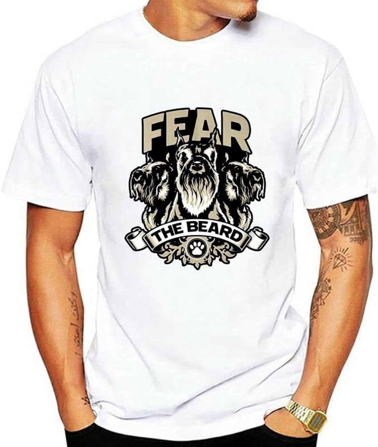 Fear The Beard Schnauzer T Shirt for Men 3XL белый