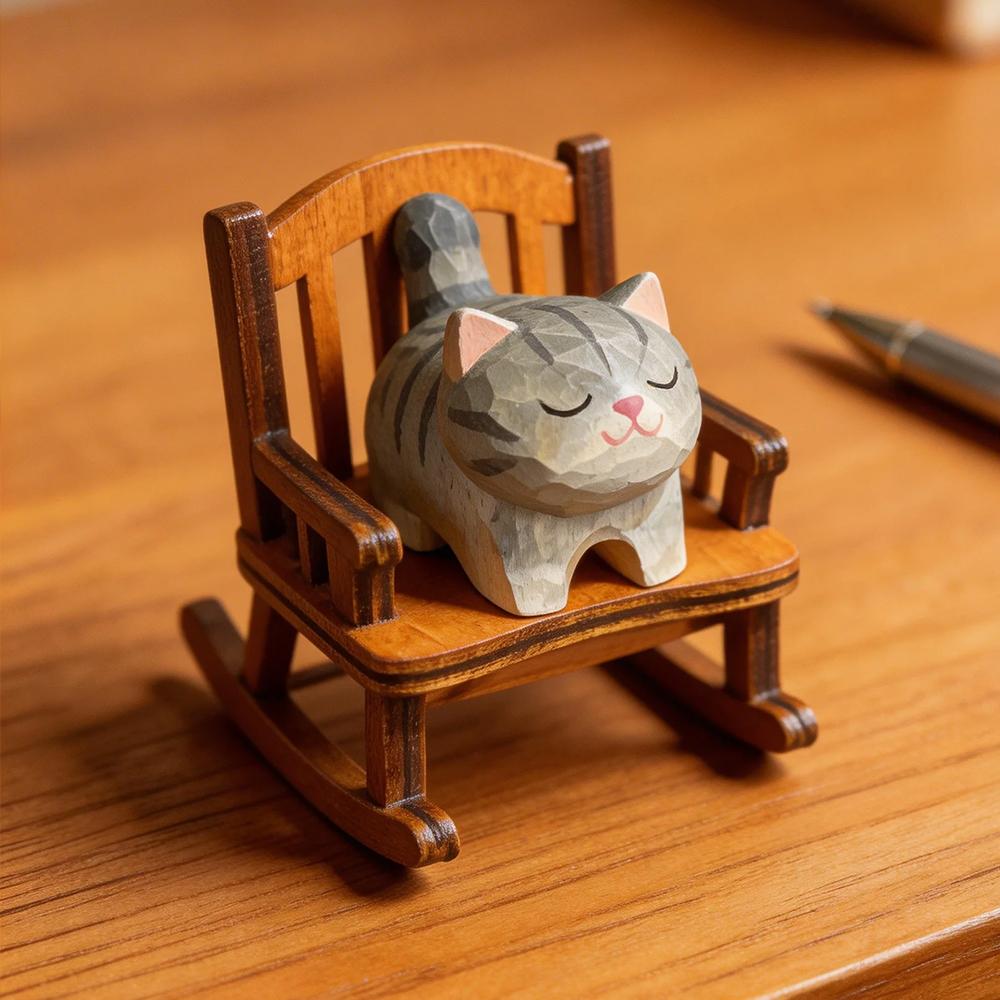 Cute Cat Animals Figurine Decorative Wooden Ornament Miniature Kitten Coffee Home Bedroom Office Desk Decoration Gift Statue