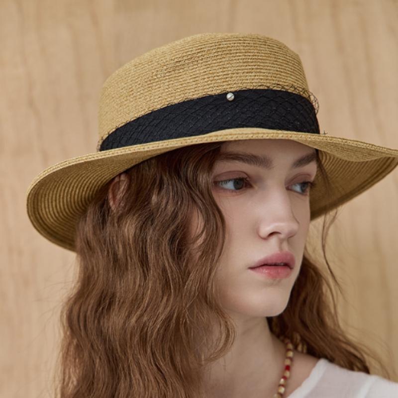 Maxza Pearl Mesh Ribbon Wire Raffia Boater Hat Ze07am004na