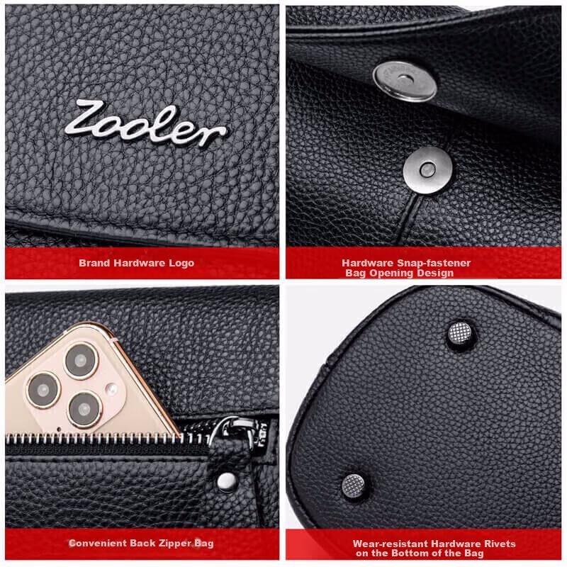 ZOOLER Women's Handbag, Top-Grain Leather Crossbody Bag, Ladies' Purse, Black