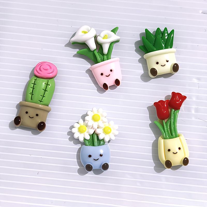 5pcs Mini Plant Shaped Refrigerator Magnets Decorative Cartoon Plant Magnet Holiday Oval Refrigerator Magnet Set Home Decoration