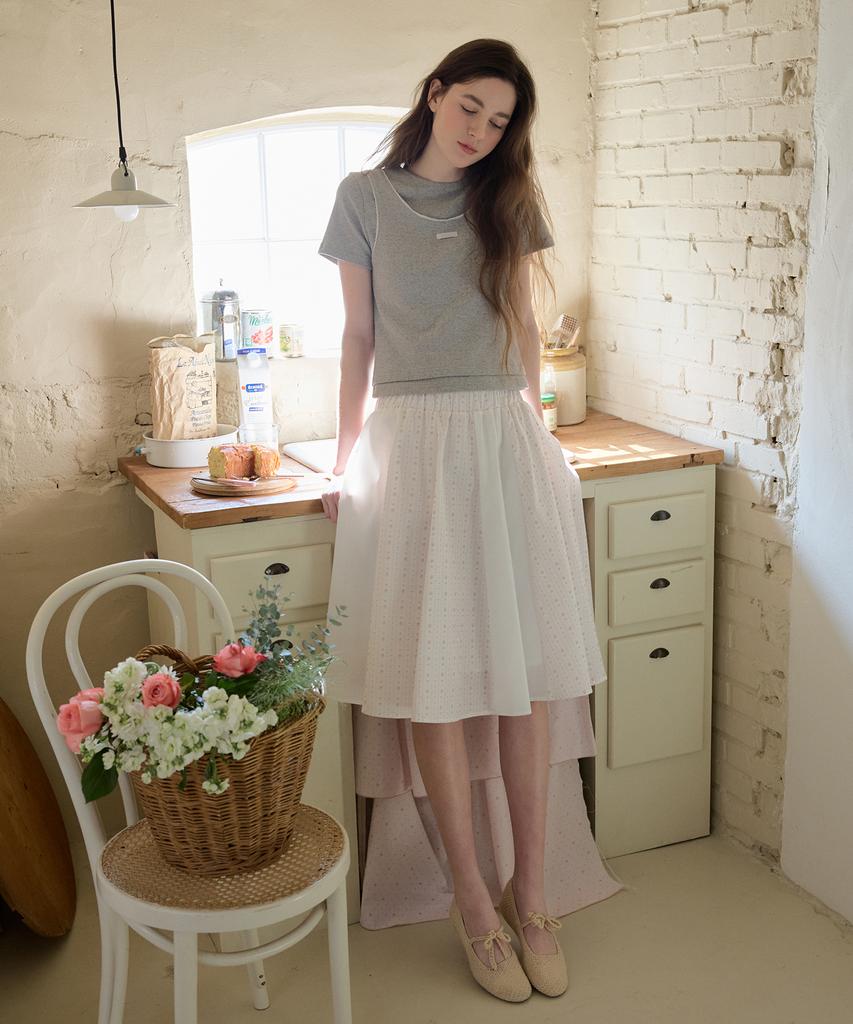 Letter From Moon Cottage Patchwork Midi Skirt (White)