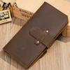 Retro Crazy Horse Leather Wallet Genuine Men's Long RFID Card Bag Large Capacity Slot Head Layer Money Clip Men