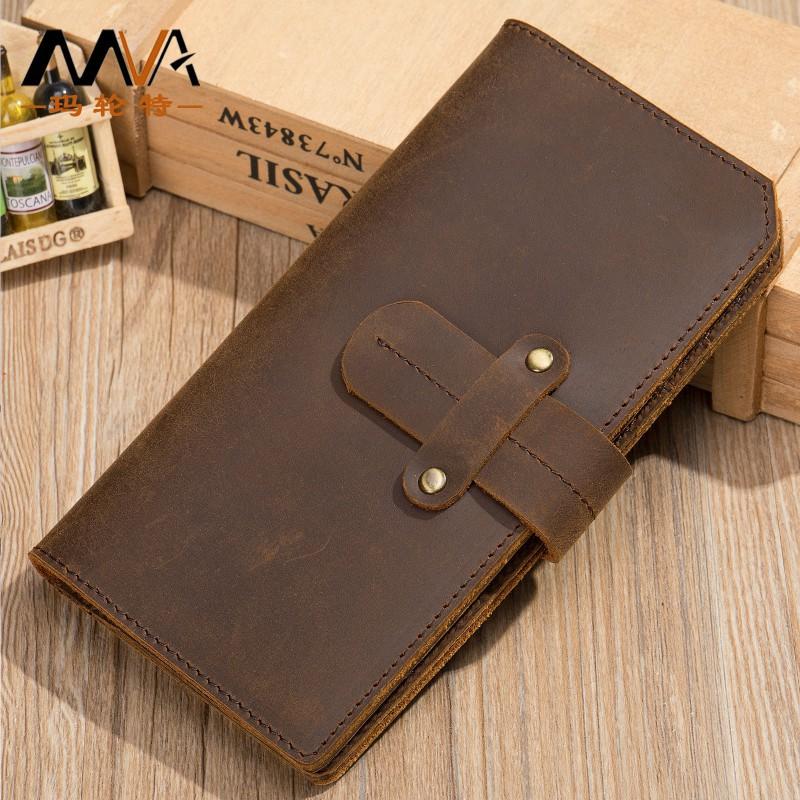 Retro Crazy Horse Leather Wallet Genuine Men's Long RFID Card Bag Large Capacity Slot Head Layer Money Clip Men