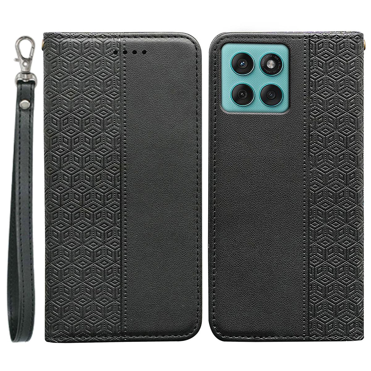 

For Motorola Edge 60 Fusion 5G Wallet Phone Case Strong Magnetic Checkered Pattern Imprint Leather Flip Cover Black