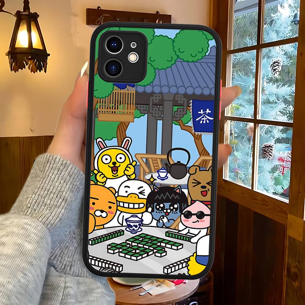 Cartoon K-KAKAO CUTE F-FRIENDS For IPhone 11 12 13 14 15 16 Pro Max Plus X XS MAX Shockproof Matte Back Cover