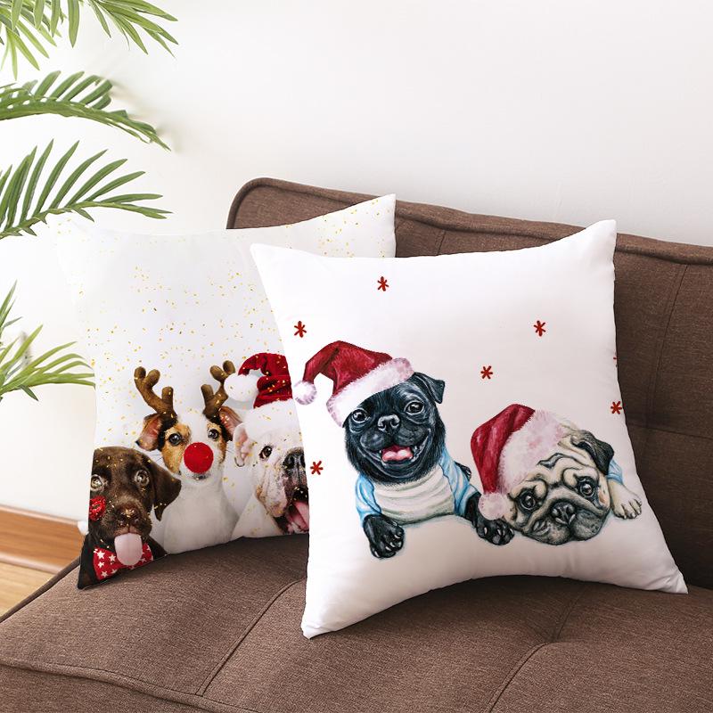 Pet Print Christmas Peach Skin Pillow Cover Bedside Cushion Cover Sofa Cushion Cover