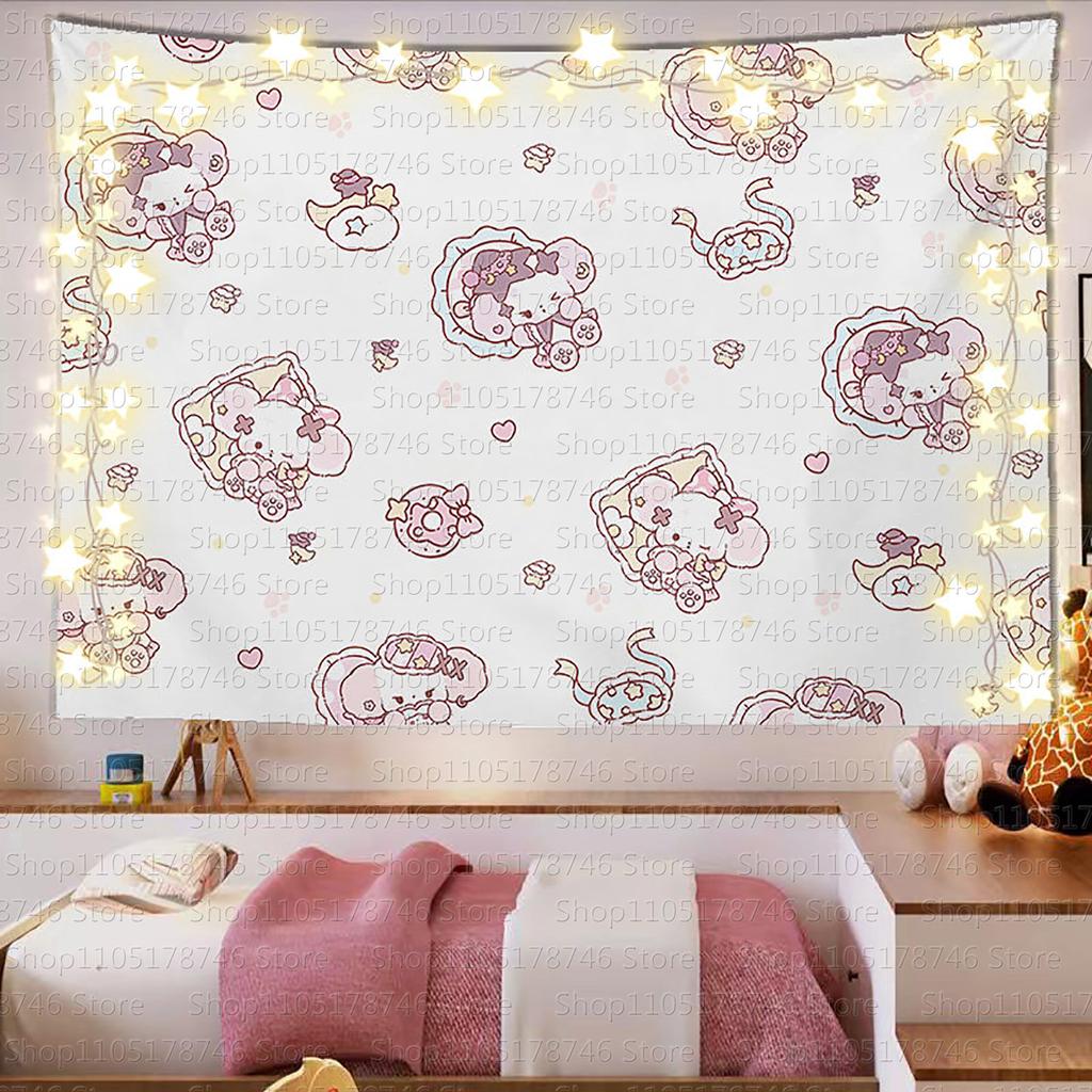 Sanrio Mikko Cute Cartoon Background Cloth Ins Style Room Decoration Tapestry Dormitory Rental Room Decoration Hanging Cloth