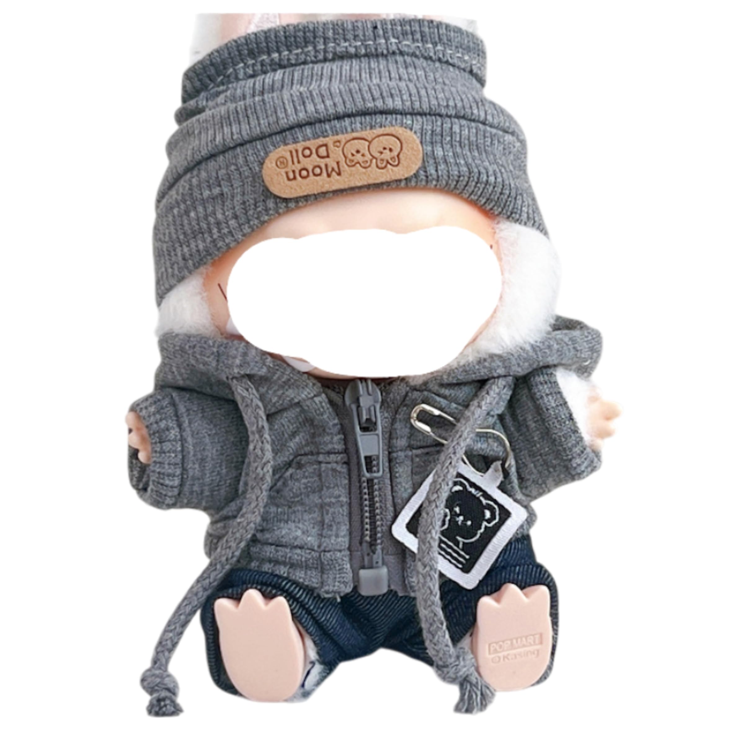 

AXLUCE Plush Toy Clothing: Hoodie, Denim Pants, Knit Hat (Gray)
