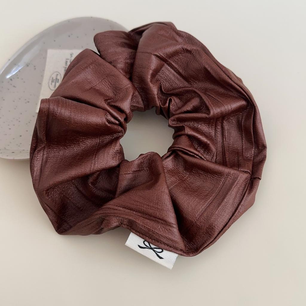 Advanced Sense Pu Leath Retro Round Elastic Scrunchie Simple Fashion Fold Large Hair Rope Hair Accessories