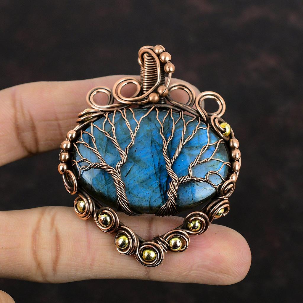 Tree Of Life Labradorite Pendant Copper Wire Wrapped Pendant Antique Copper Jewelry Natural Gemstone Pendant Handmade Jewelry Gifts For Her