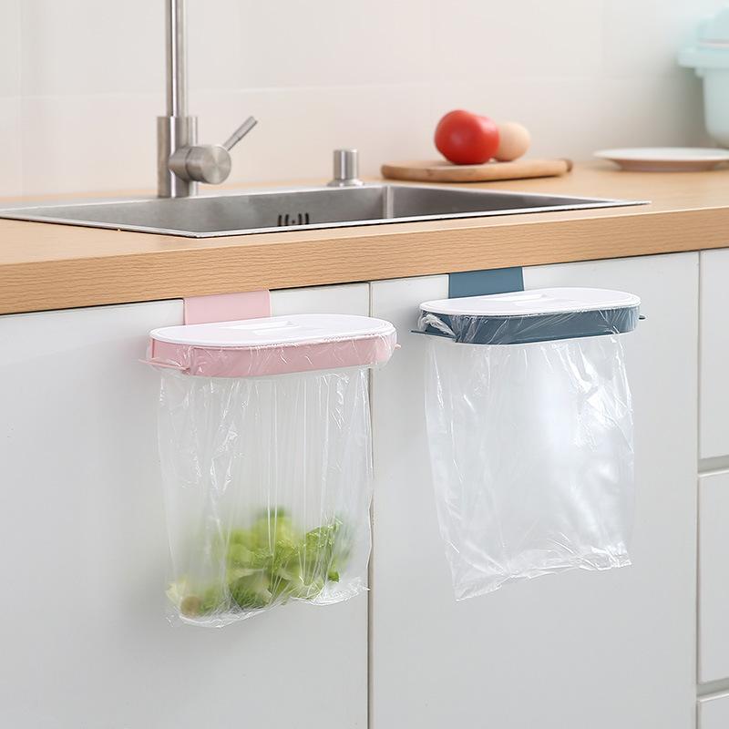 1 X Uchwyt na worek na śmieci, przenośny plastikowy organizer na worek na śmieci z pokrywką, wiszący uchwyt na worek na śmieci, wieszak na drzwi szafki