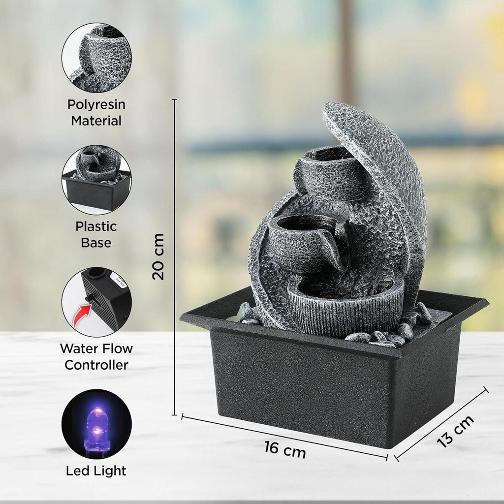 Polyresin Water Fountain for Home Decor (20cm)| Home Decor Items | Water Fountains for Living Room, Office, Reception | House Warming Gifts
