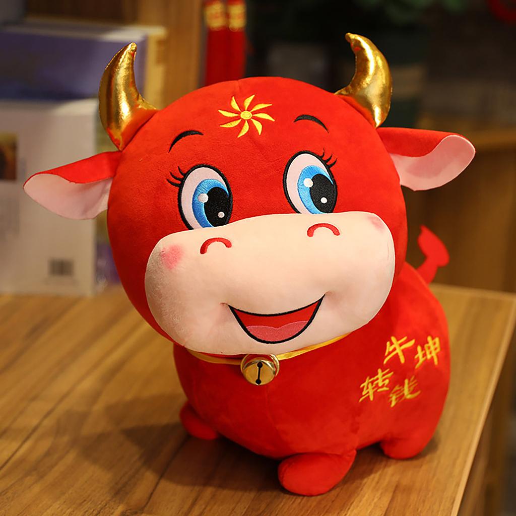 Cuddly Plush Toy Red Cow Stuffed Soft  For Children's New Year Gift