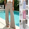 Relaxed Fit Pants Women Striped Wide Leg Pants, Summer Elastic Waist Casual Trousers Trousers, Breathable Loose Palazzo with Pockets Wrinkle Resistant