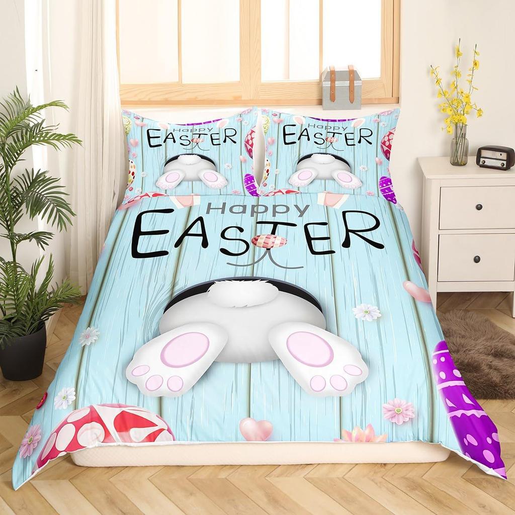 Easter Themed Duvet Cover Cute Rabbit Bedding Set Easter Egg Three-Piece Set