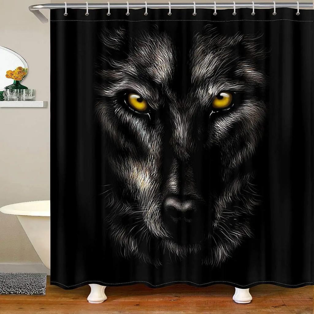 Wolf Silhouette Shower Curtain Black White Howling Thunderstorm Animal Moon Light Mystic Decor Bathroom Set Waterproof With Hook