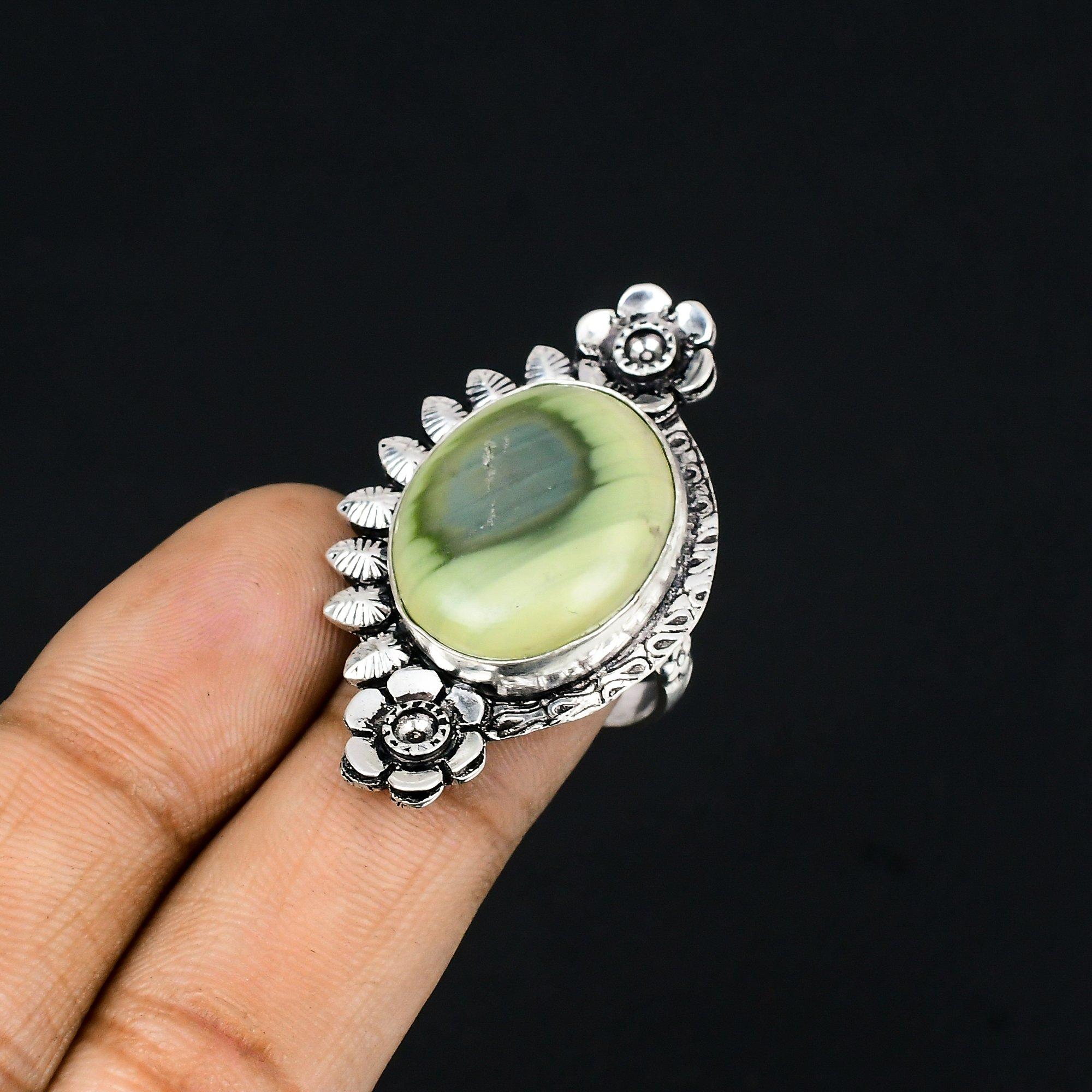 925 Sterling Silver Imperial Jasper Stone Solitaire Flower New Promise Ring US 7 7