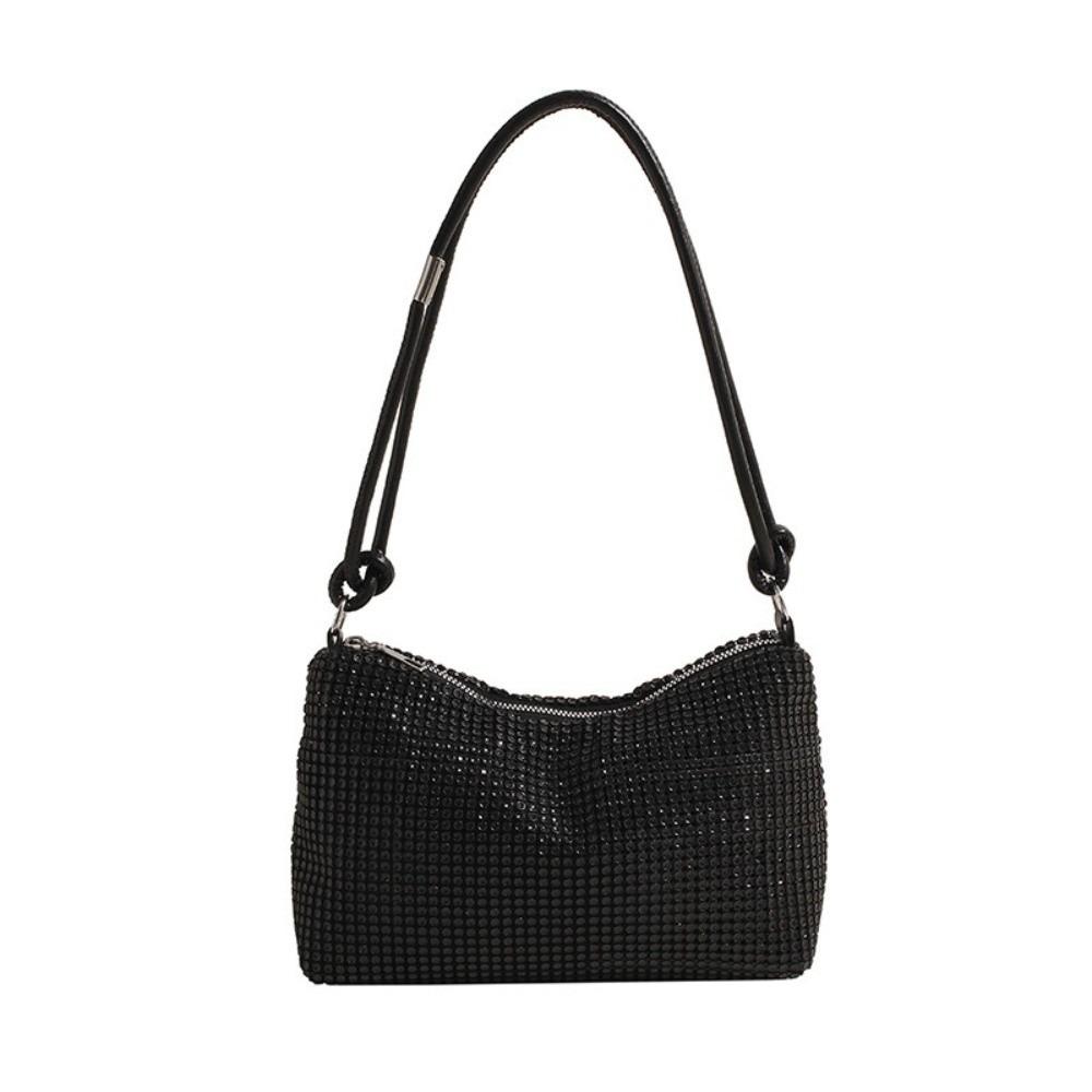 

Casual Shiny Evening Banquet Bag Adjustable Small Purse Glitter Shoulder Bag Underarm Bag French Style Rhinestone Hand Bag Party чорний