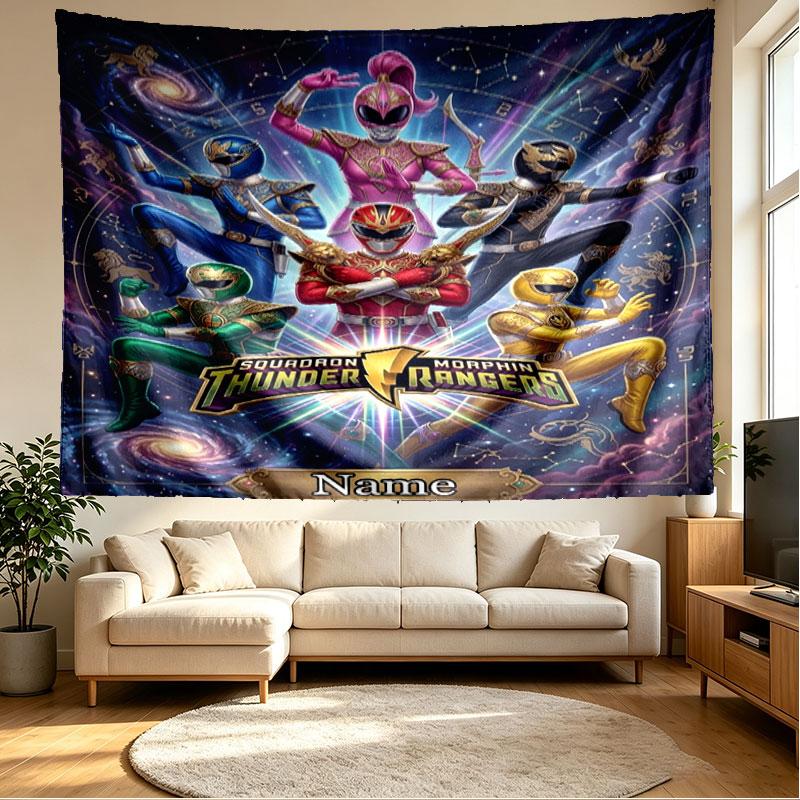 Custom Name Personalized Power Rangers Print Tapestry, Wall Art Decor, Bedroom, Dorm, Apartment, LivingRoom, Party Backdrop, Gift for Birthday
